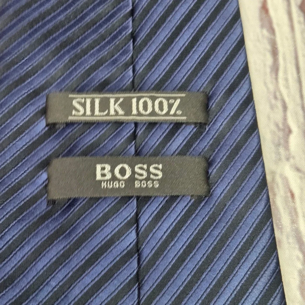Lot of 2 Hugo Boss Neckties Red Navy Blue Striped Silk Business Formal Set Mens